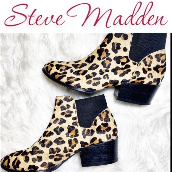 STEVE MADDEN Palace Western Leopard Print Calf Hair Chelsea Bootie, Size 8 - Picture 3 of 10